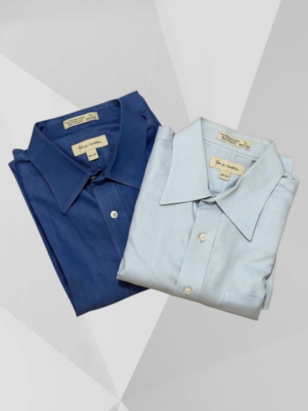 (2) JOHN W. NORDSTROM Business Shirts Light/Dark Blue 16.5/32 GUC